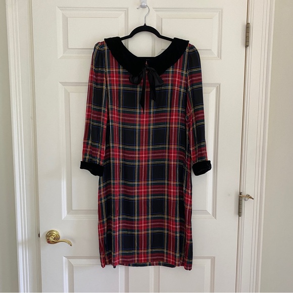 Vintage velvet collar plaid dress. Size S-M. - Picture 2 of 6